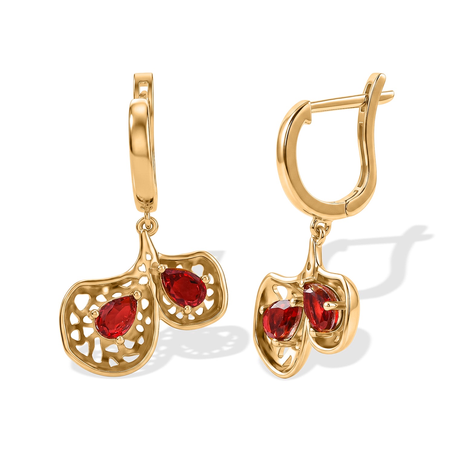 EverTrue Rubin Feuer Triplett Quarz Ohrringe, 950 Kupfer mit Gelbgold E-Beschichtung - 2,26 ct.