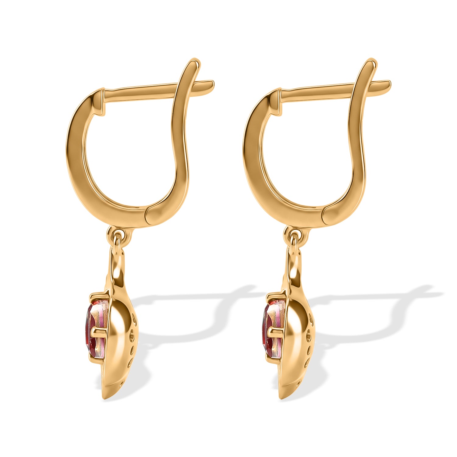 EverTrue Rubin Feuer Triplett Quarz Ohrringe, 950 Kupfer mit Gelbgold E-Beschichtung - 2,26 ct.