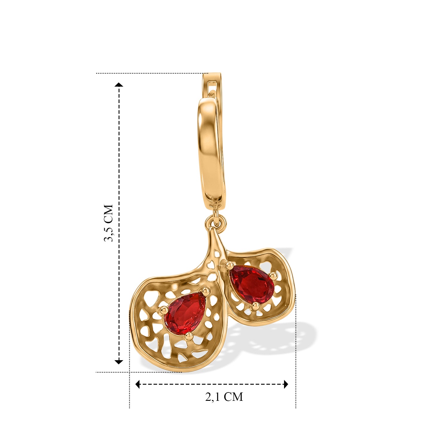 EverTrue Rubin Feuer Triplett Quarz Ohrringe, 950 Kupfer mit Gelbgold E-Beschichtung - 2,26 ct.
