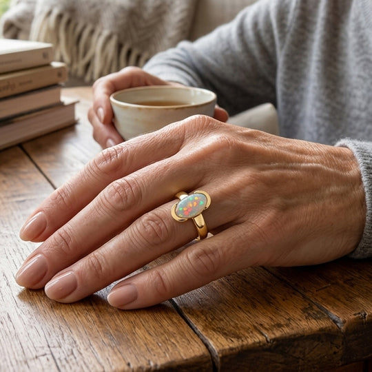 D'Joy AA Natürlicher, äthiopischer Welo Opal Ring 925 Silber 750 Vergoldet (Größe 20.00) ca. 0,96 ct