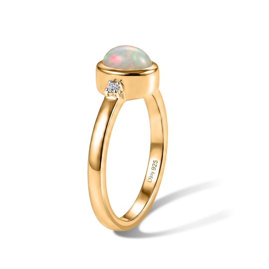 D'Joy AAA Natürlicher, äthiopischer Welo Opal, Weißer Diamant Ring 925 Silber 750 Vergoldet (Größe 21.00) ca. 0,62 ct