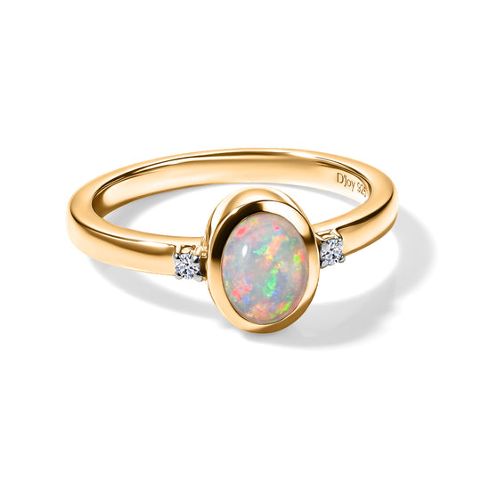 D'Joy AAA Natürlicher, äthiopischer Welo Opal, Weißer Diamant Ring 925 Silber 750 Vergoldet (Größe 21.00) ca. 0,62 ct