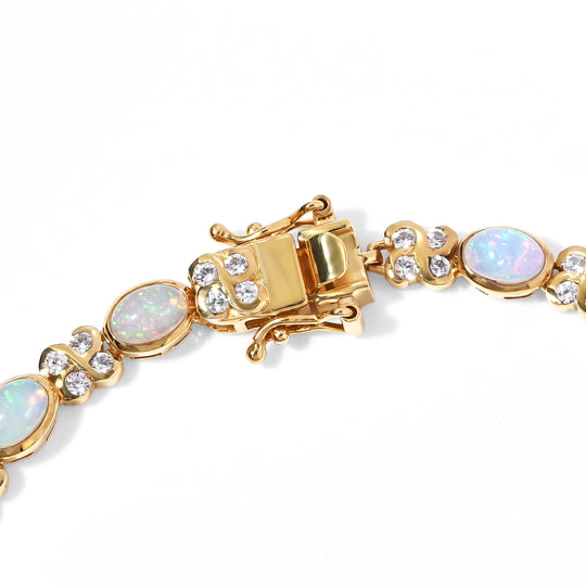 D'Joy AA Natürlicher, äthiopischer Welo Opal, Weißer Zirkon Armband ca. 19 cm 925 Silber 750 Gelbgold vermeil ca. 7,56 ct.