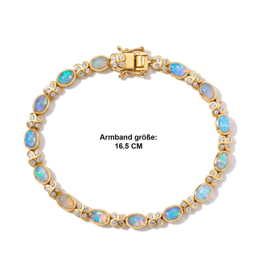 D'Joy AA Natürlicher, äthiopischer Welo Opal, Weißer Zirkon Armband ca. 19 cm 925 Silber 750 Gelbgold vermeil ca. 7,56 ct.