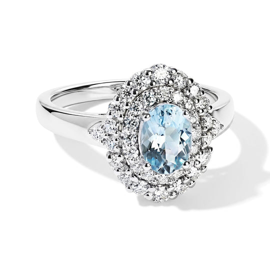 D'Joy AA Santamaria Aquamarin, Moissanit Ring 925 Silber Rhodiniert (Größe 19.00) ca. 1,31 ct