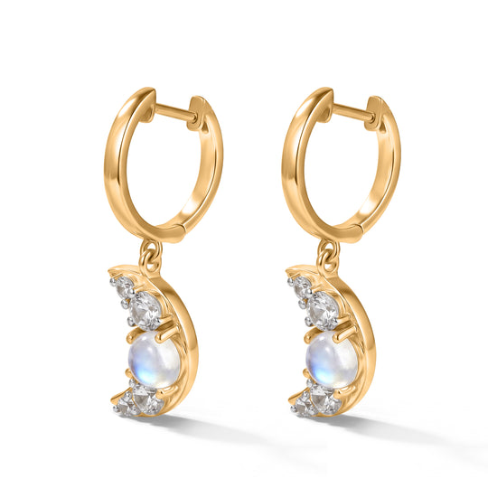 D'Joy Regenbogen Mondstein, Weißer Zirkon Ohrringe 925 Silber Gold ca. 2.43 ct