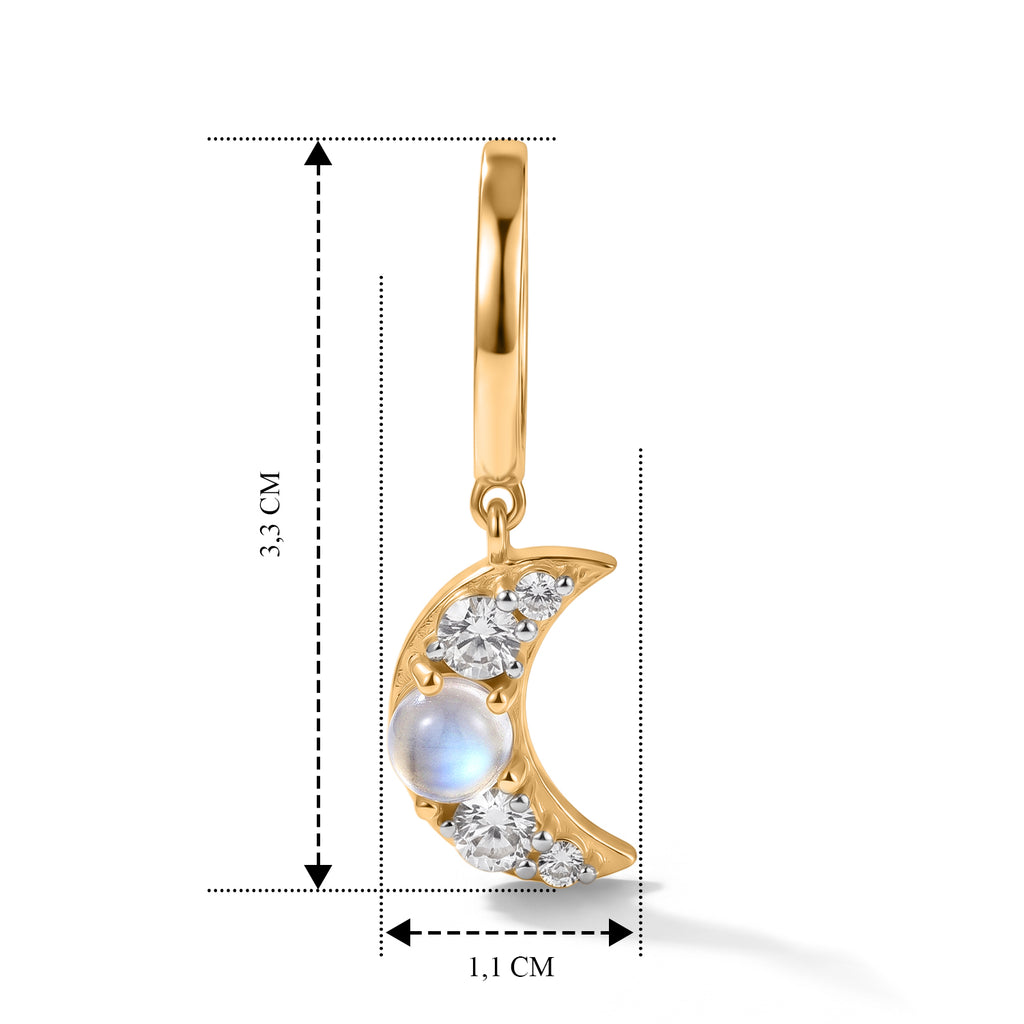 D'Joy Regenbogen Mondstein, Weißer Zirkon Ohrringe 925 Silber Gold ca. 2,43 ct.