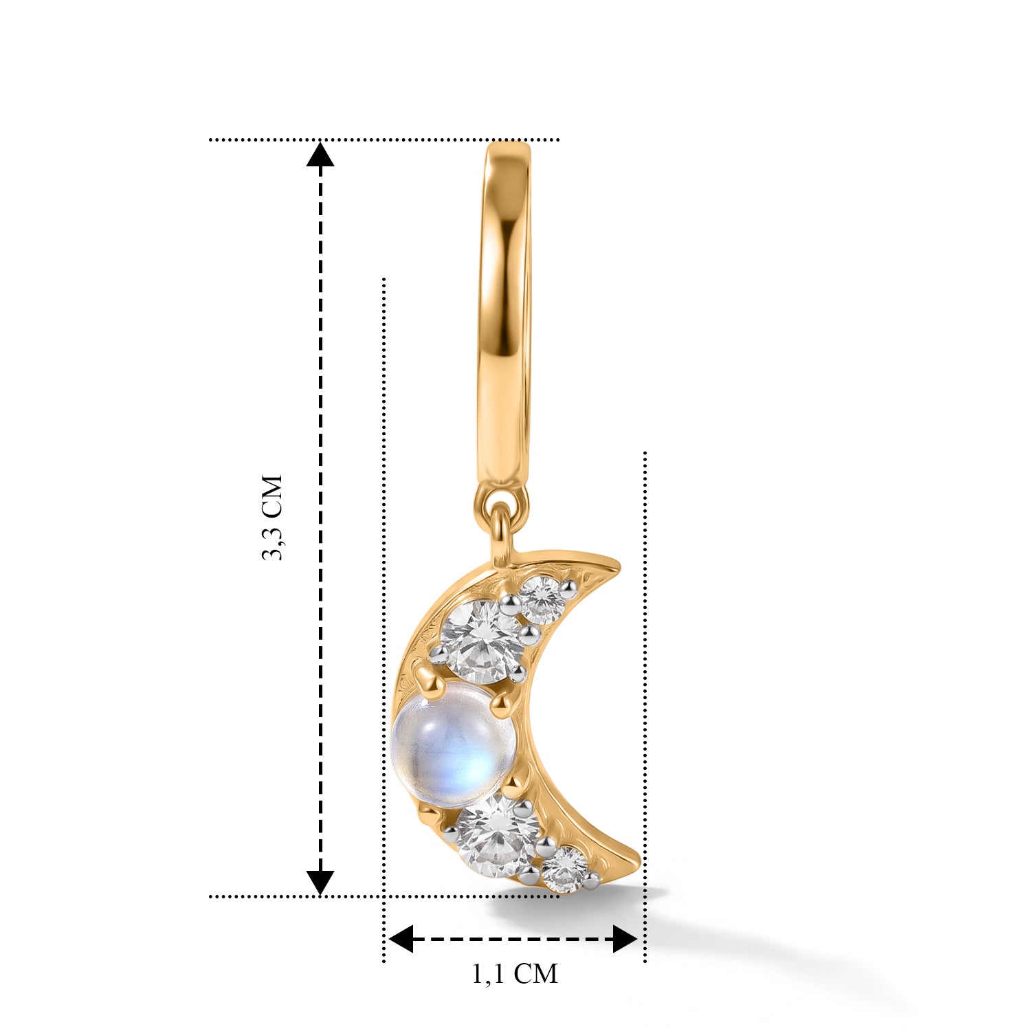 D'Joy Regenbogen Mondstein, Weißer Zirkon Ohrringe 925 Silber Gold ca. 2,43 ct.