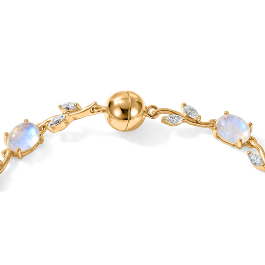D'Joy Regenbogen Mondstein, Moissanit Armband ca. 20 cm 925 Silber 750 Gelbgold vermeil ca. 9,02 ct.
