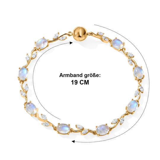 D'Joy Regenbogen Mondstein, Moissanit Armband ca. 20 cm 925 Silber 750 Gelbgold vermeil ca. 9,02 ct.