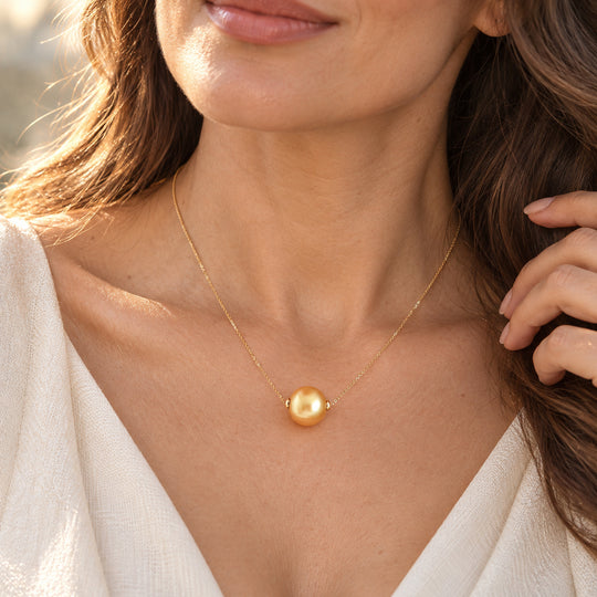 AAA Goldene Südsee Perle (12-13mm) Halskette ca. 45 cm 750 Gold 13.43 ct