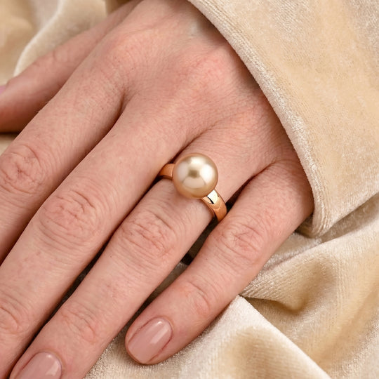 AAA Goldene Südsee Perle (11 mm) Solitär Ring in 375 Gold