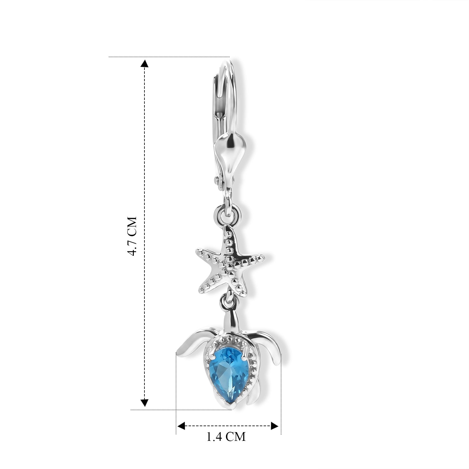 D'Joy Neon Apatit Ohrringe mit Schildkröten- und Seesternmotiven, 925 Silber platiniert - 0,87 ct.
