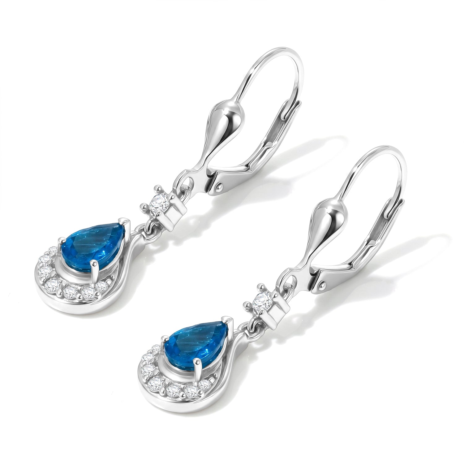 D'Joy Neon Apatit, Weißer Zirkon Ohrringe 925 Silber Platiniert ca. 1,06 ct.