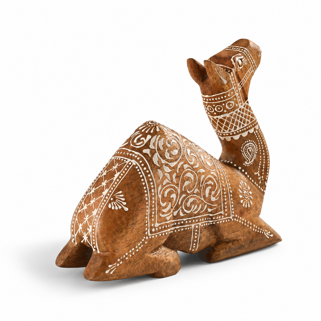 Bliss & Beyond Hand Painted Cone Work Camel Figurine Size- 25.5X7.62X20.32 Cm  Color-White Washed