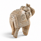 Bliss & Beyond Hand Painted Cone Work Elephant Figurine Size- 21.59X35.56x17.78 Cm  Color-White Washed