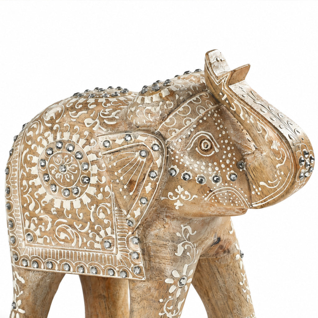 Bliss & Beyond Hand Painted Cone Work Elephant Figurine Size- 21.59X35.56x17.78 Cm  Color-White Washed