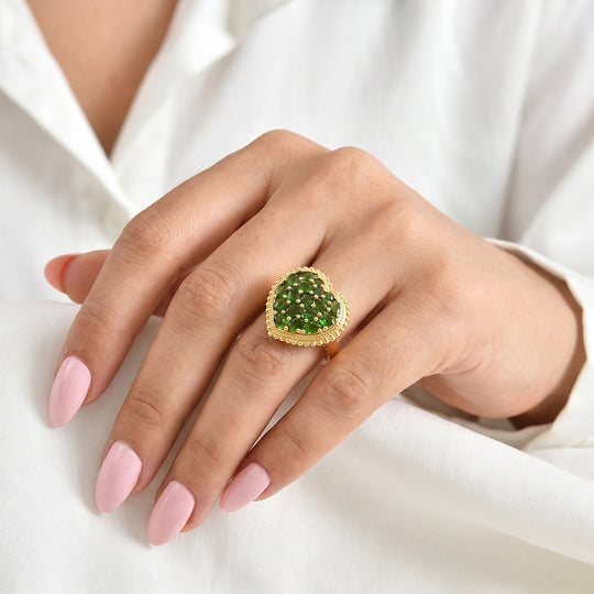 EverTrue Chromdiopsid Herz Cluster Ring, Bronze mit Gelbgold E-Beschichtung - 3,17 ct.