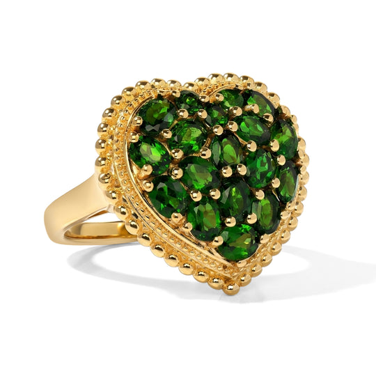 EverTrue Chromdiopsid Herz Cluster Ring, Bronze mit Gelbgold E-Beschichtung - 3,17 ct.