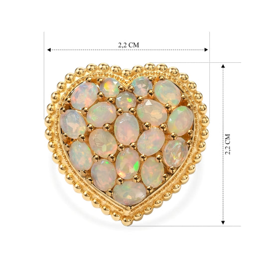 EverTrue AA natürlicher, äthiopischer Opal Herz Cluster Ring, Bronze mit Gelbgold E-Beschichtung - 3,38 ct.