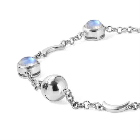 D'Joy Regenbogen Mondstein Armband ca. 20 cm 925 Silber Rhodiniert ca. 4,91 ct.