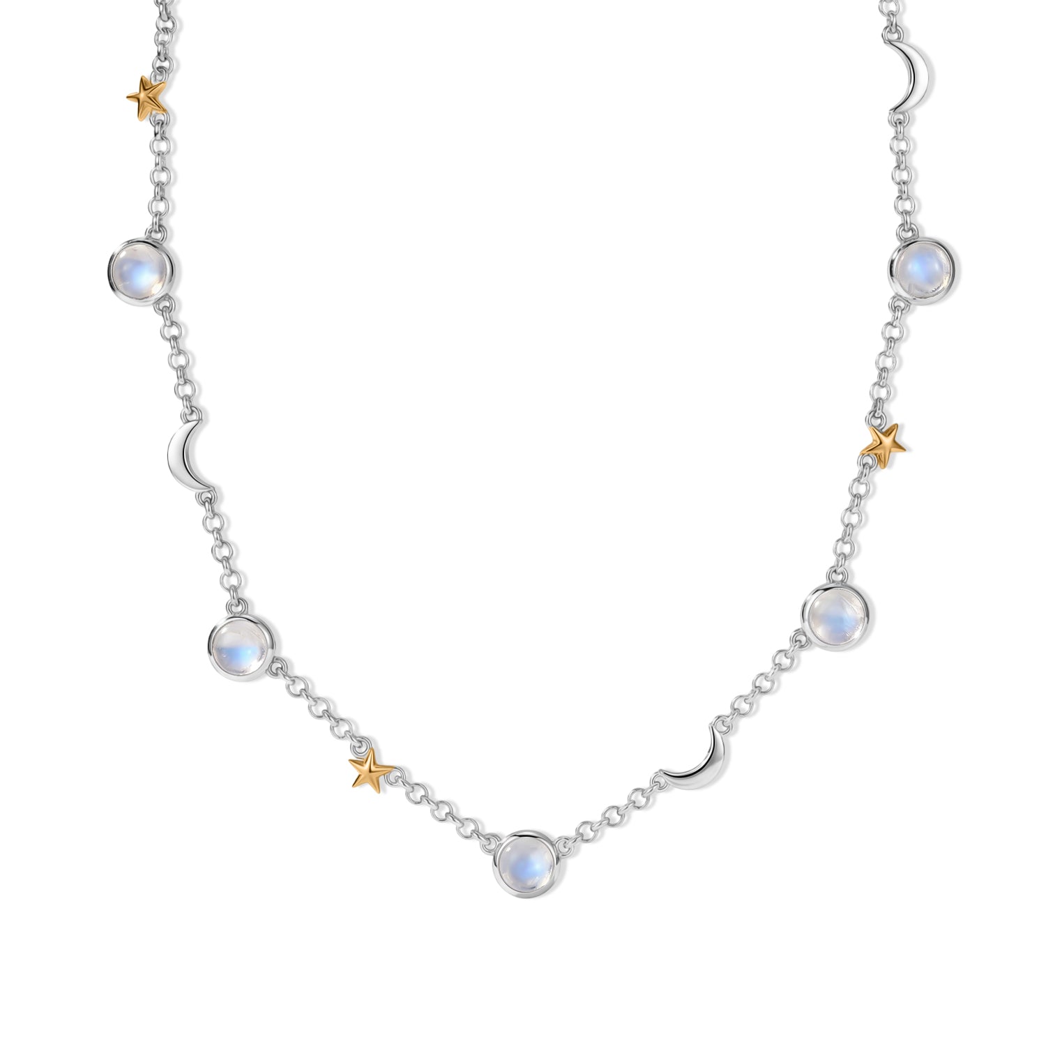 D'Joy Regenbogen Mondstein Halskette ca. 45 cm 925 Silber Rhodiniert ca. 11,00 ct.