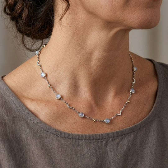 D'Joy Regenbogen Mondstein Halskette ca. 45 cm 925 Silber Rhodiniert ca. 11.00 ct
