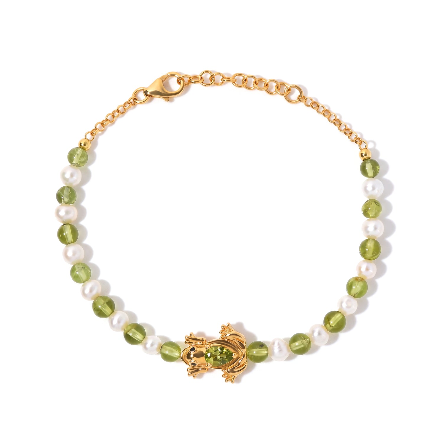 GP Trionfo Kollektion  - Peridot, Süßwasser Perle (5mm) Armband ca. 19 + 2 cm Extender 925 Silber 750 Gelbgold vermeil 26.17 ct