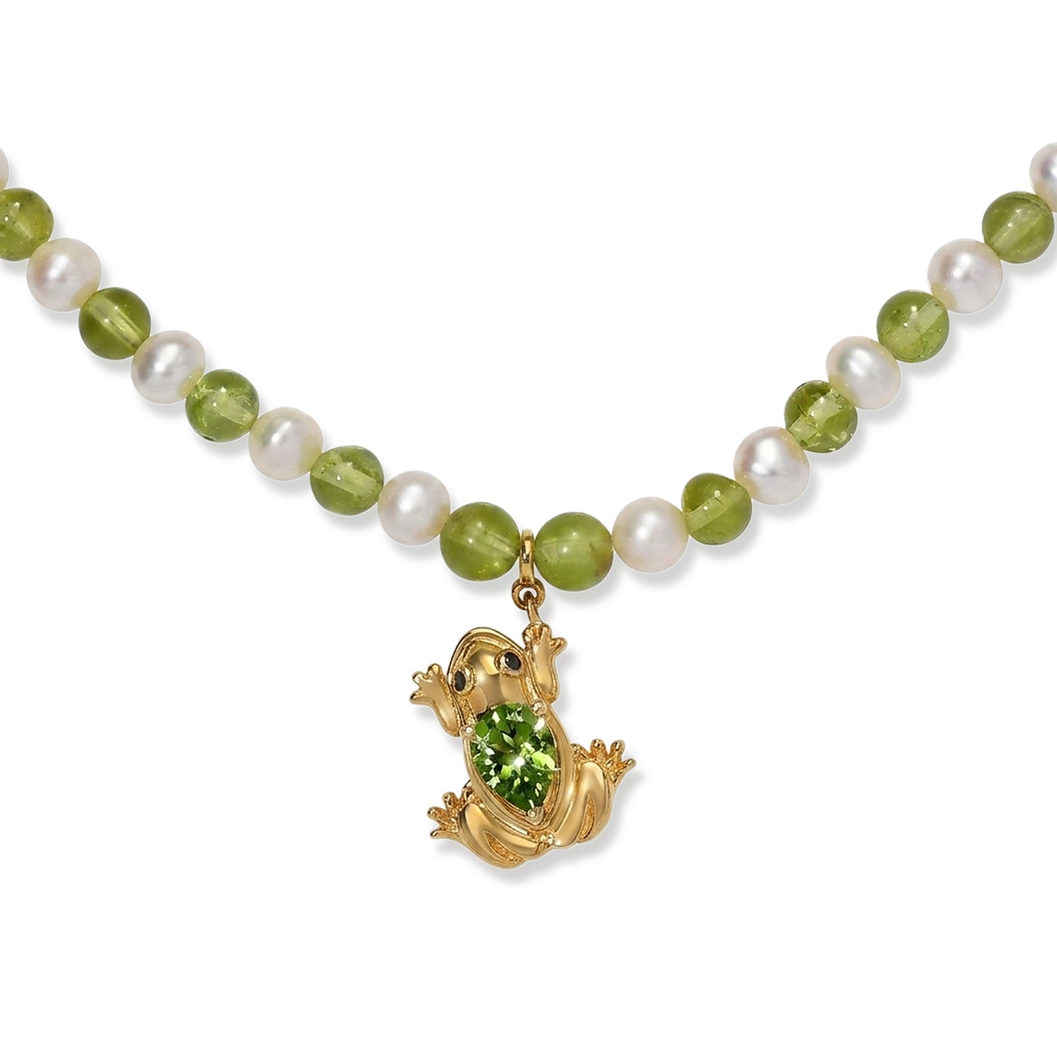 GP - Süßwasser Perle (5 mm), Peridot Halskette ca. 45 cm 925 Silber 750 Gelbgold vermeil