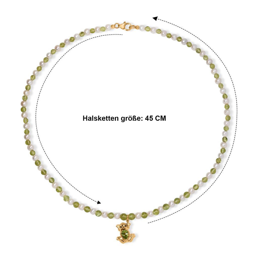 GP - Süßwasser Perle (5 mm), Peridot Halskette ca. 45 cm 925 Silber 750 Gelbgold vermeil