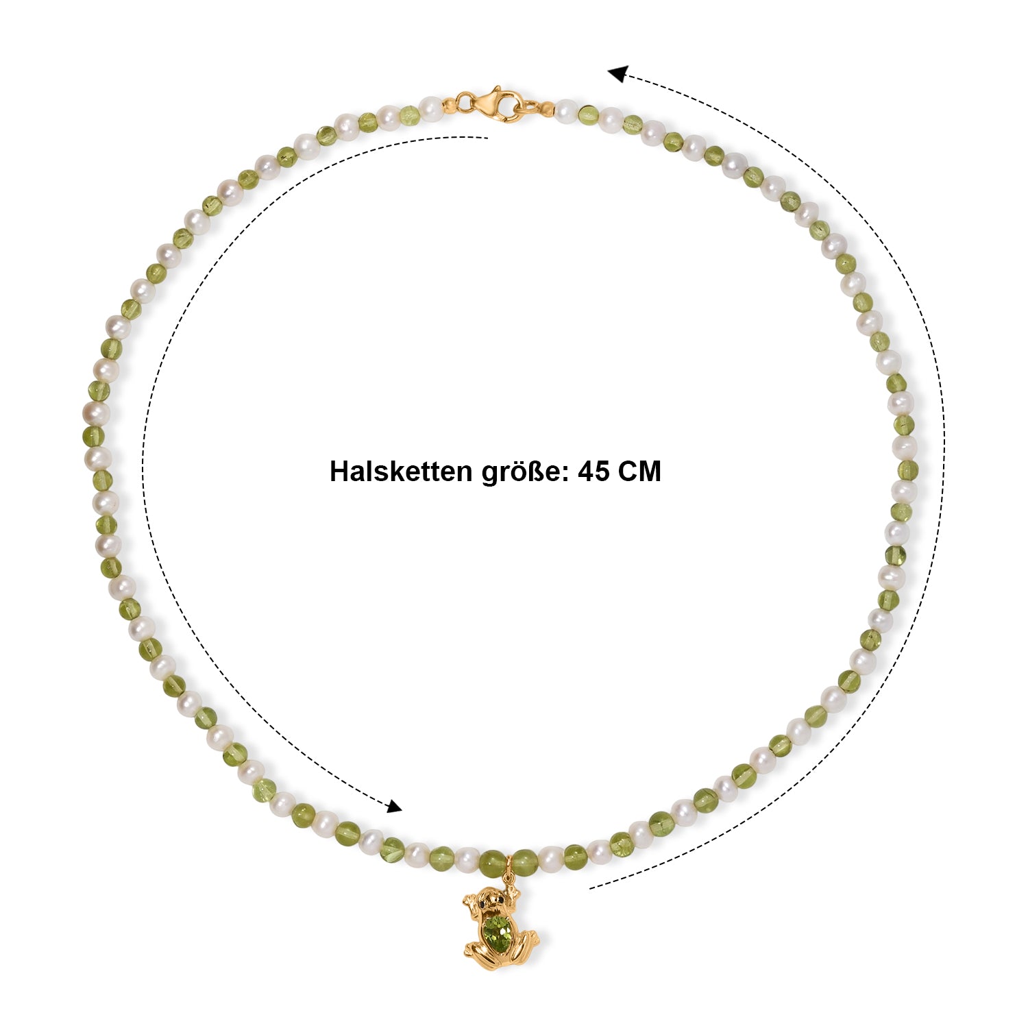 GP - Süßwasser Perle (5 mm), Peridot Halskette ca. 45 cm 925 Silber 750 Gelbgold vermeil