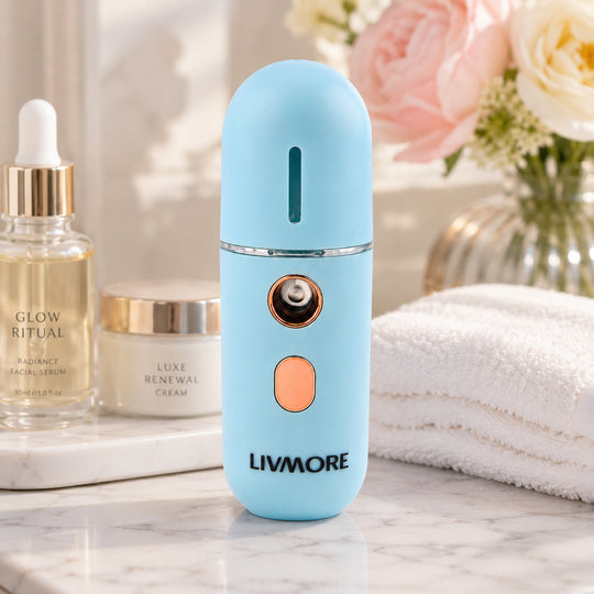 Livmore Nano-Gesichtssprüher für erfrischende Feuchtigkeit, wiederaufladbar, 12 ml, Blau