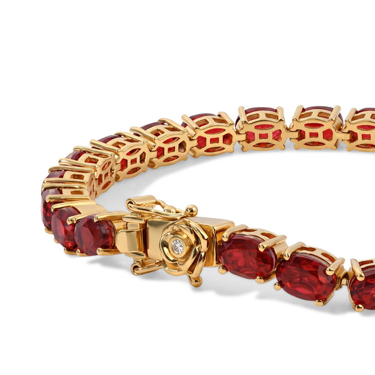 D'Joy Rubin Feuer Triplett Quarz und Diamant 19cm Armband, 925 Silber 750 Gelbgold Vermeil - 25,44 ct.
