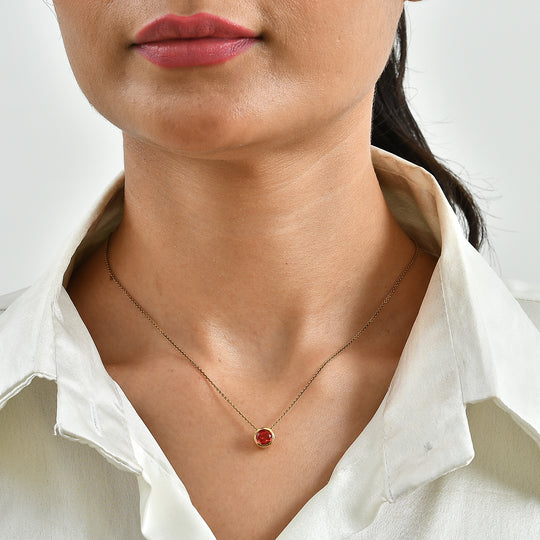 D'Joy Rubin Feuer Triplett Quarz Anhänger, 925 Silber 750 vergoldet - 1,50 ct.