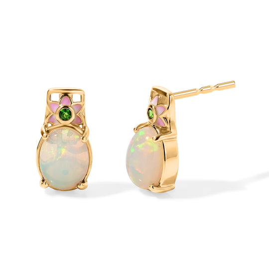 GP - AA Natürlicher, äthiopischer Welo Opal, Natürlicher Chromdiopsid Ohrringe 925 Silber 750 Gelbgold vermeil ca. 2,34 ct.