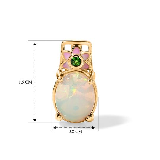 GP - AA Natürlicher, äthiopischer Welo Opal, Natürlicher Chromdiopsid Ohrringe 925 Silber 750 Gelbgold vermeil ca. 2,34 ct.