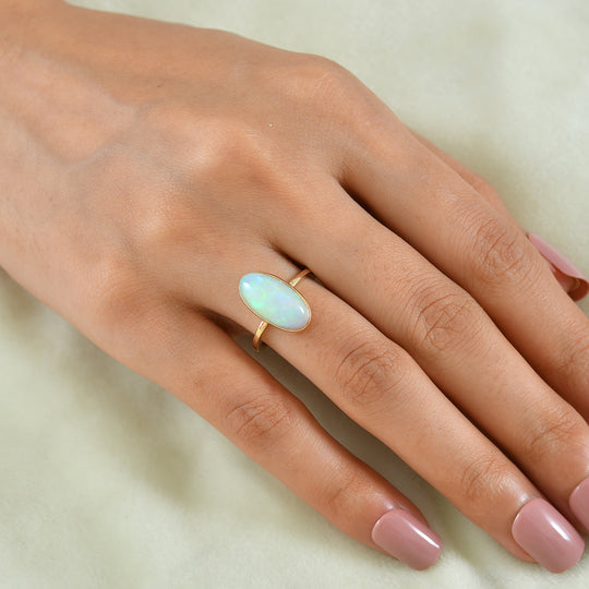 AAA Natürlicher, äthiopischer Welo Opal (Oal 16x8mm) Ring 375 Gold (Größe 21.00) ca. 3.51 ct