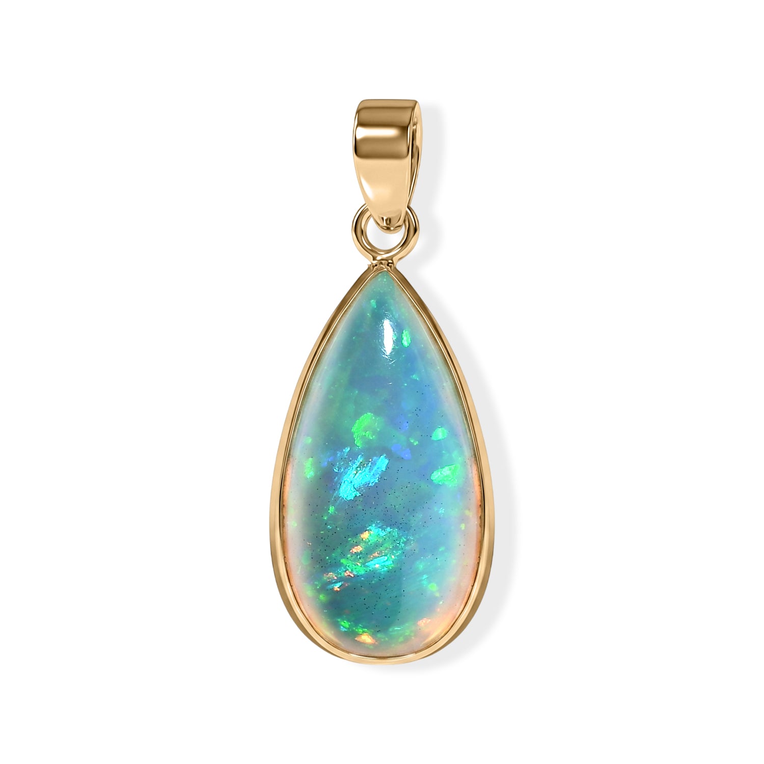 AAA Natürlicher, äthiopischer Welo Opal (Tropfen 20x10mm) Anhänger 375 Gold ca. 5.84 ct