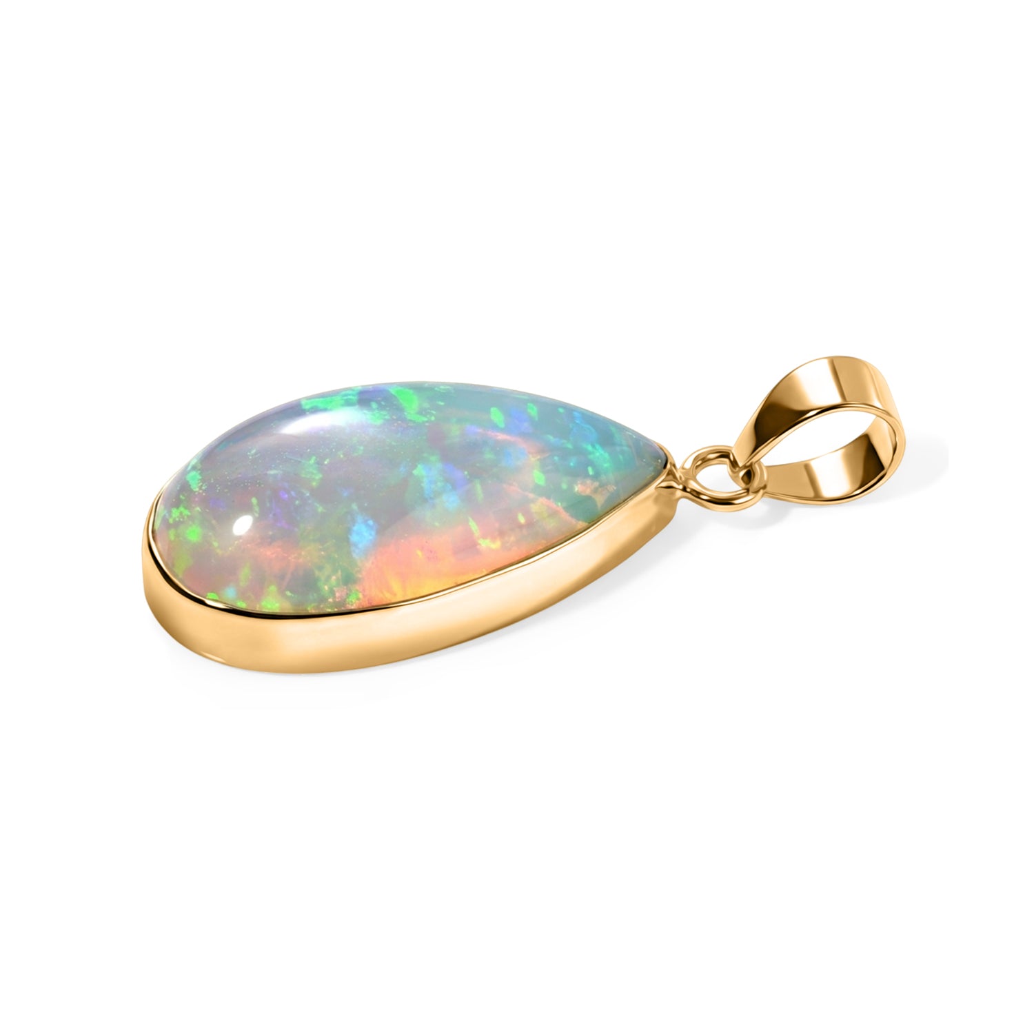 AAA Natürlicher, äthiopischer Welo Opal (Tropfen 20x10mm) Anhänger 375 Gold ca. 5.84 ct