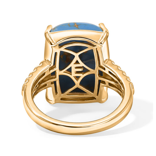 EVER TRUE Blaues Türkis, Weißer Zirkon Ring Nickelfreies Messing (Größe 17.00) ca. 10,01 ct