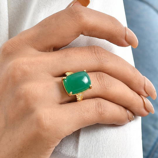 EVER TRUE Verde Onyx, Weißer Zirkon Ring Nickelfreies Messing (Größe 19.00) ca. 12,38 ct