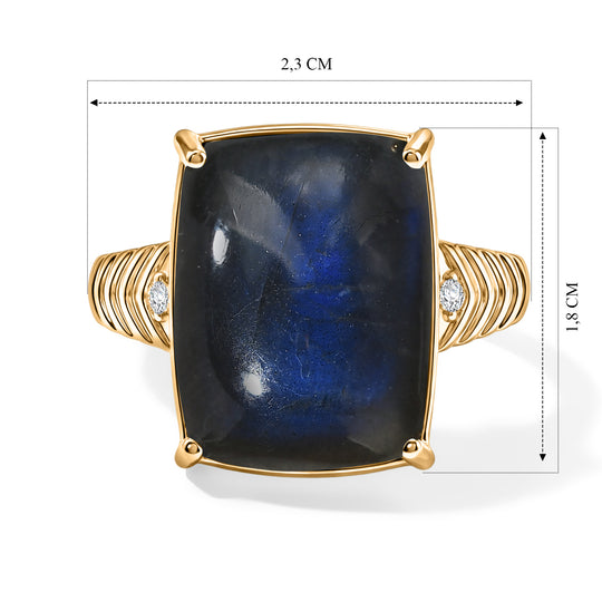 EVER TRUE Labradorit, Weißer Zirkon Ring Nickelfreies Messing (Größe 20.00) ca. 13,10 ct