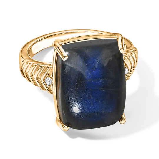 EVER TRUE Labradorit, Weißer Zirkon Ring Nickelfreies Messing (Größe 20.00) ca. 13,10 ct