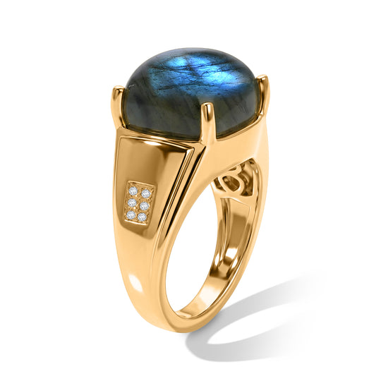 EverTrue AAA Labradorit und Zirkon Ring, Bronze mit Gelbgold E-Beschichtung - 8,18 ct.