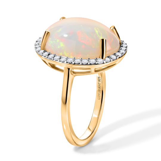 LUXURIANT DIAMOND - AAA Natürlicher, äthiopischer Welo Opal (Ovl 16x12mm), Lab Grown Diamant Ring 925 Silber 750 Gelbgold vermeil (Größe 17.00) ca. 6.38 ct
