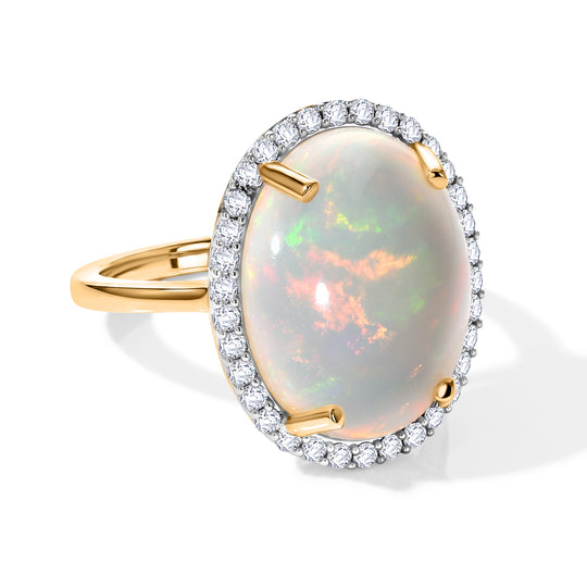 LUXURIANT DIAMOND - AAA Natürlicher, äthiopischer Welo Opal (Ovl 16x12mm), Lab Grown Diamant Ring 925 Silber 750 Gelbgold vermeil (Größe 18.00) ca. 6.38 ct