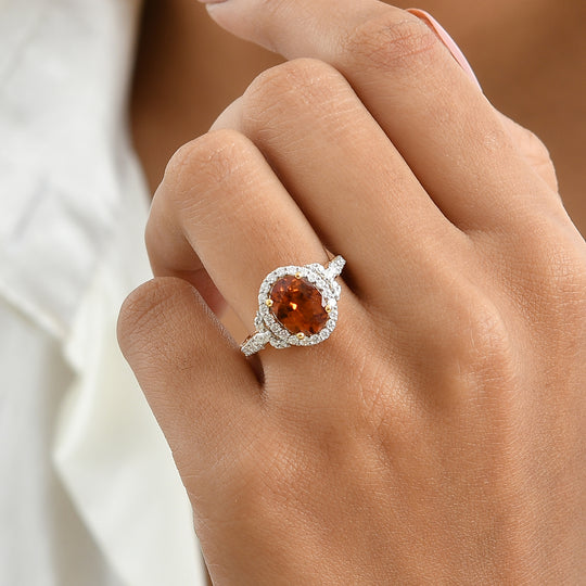D'Joy AAA Honig Granat, Moissanit Ring 925 Silber 750 Gelbgold vermeil (Größe 18.00)   (10-16 Werktage Lieferzeit) ca. 2,70 ct