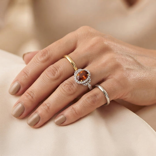 D'Joy AAA Honig Granat, Moissanit Ring 925 Silber 750 Gelbgold vermeil (Größe 18.00)   (10-16 Werktage Lieferzeit) ca. 2,70 ct