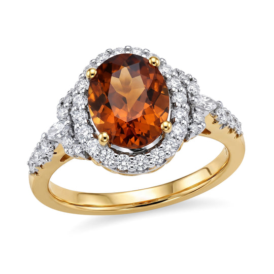 D'Joy AAA Honig Granat, Moissanit Ring 925 Silber 750 Gelbgold vermeil (Größe 18.00)   (10-16 Werktage Lieferzeit) ca. 2,70 ct