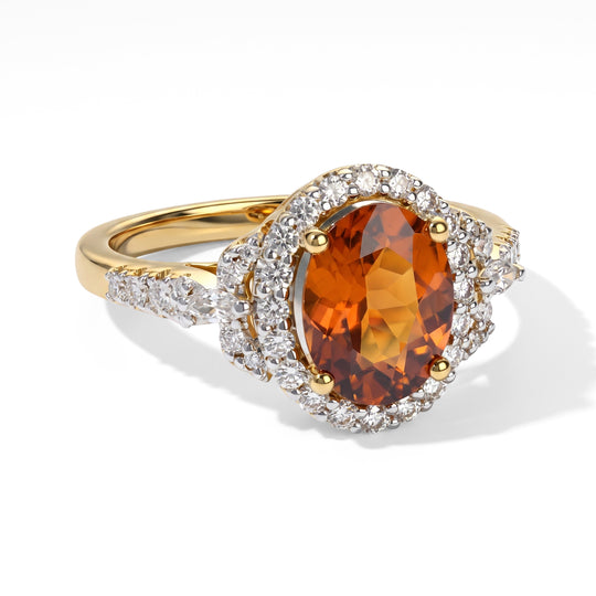 D'Joy AAA Honig Granat, Moissanit Ring 925 Silber 750 Gelbgold vermeil (Größe 18.00)   (10-16 Werktage Lieferzeit) ca. 2,70 ct
